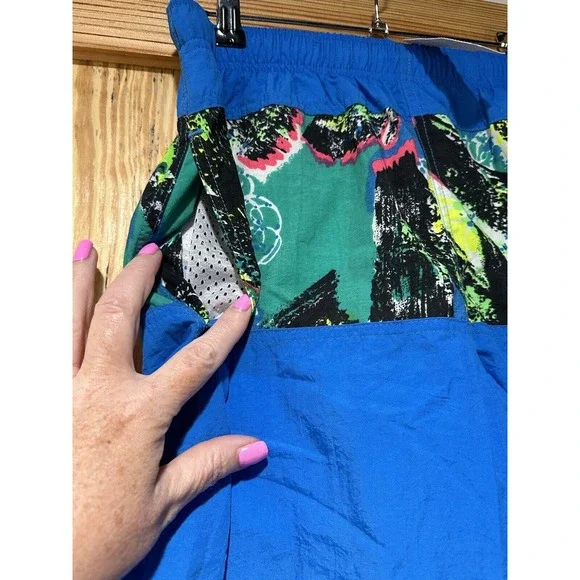 Vintage 90s OP Ocean Pacific Blue Neon Graphic Swim Trunk Shorts NOS Size Medium